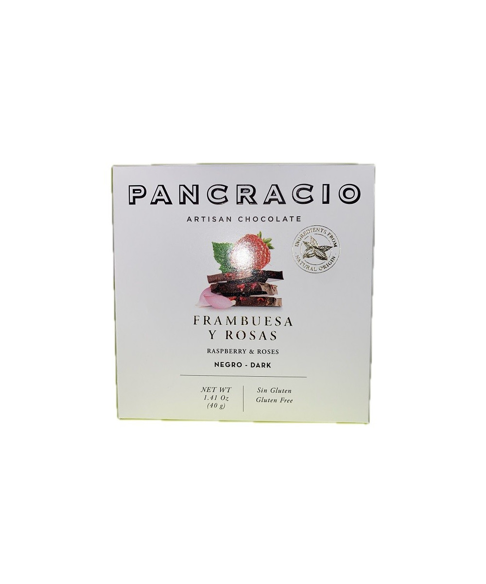 MINI TABLETA CHOCOLATE NEGRO 64% FRAMBUESA Y ROSAS PANCRACIO 40G – GOURMET ESPAÑOL