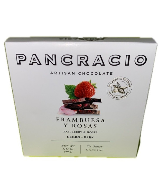 MINI TABLETA CHOCOLATE NEGRO 64% FRAMBUESA Y ROSAS PANCRACIO 40G – GOURMET ESPAÑOL
