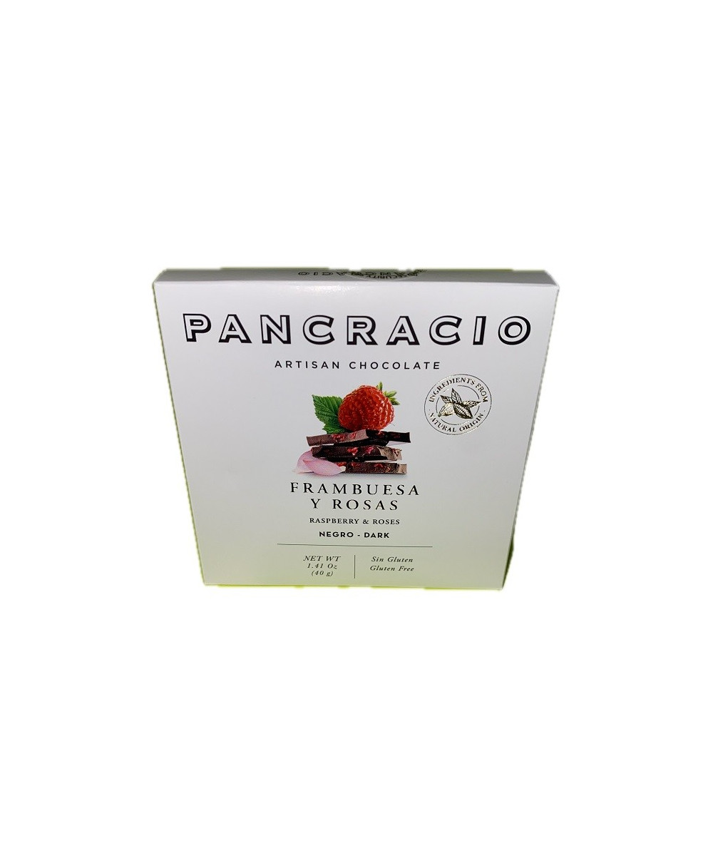 MINI TABLETA CHOCOLATE NEGRO 64% FRAMBUESA Y ROSAS PANCRACIO 40G – GOURMET ESPAÑOL