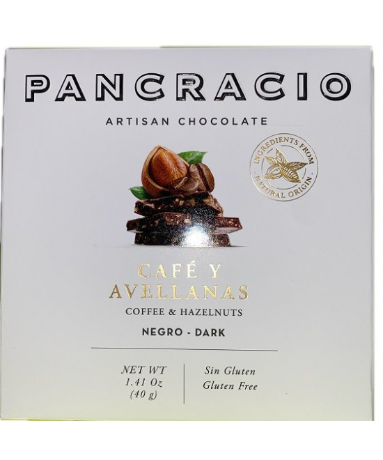 MINI TABLETA CHOCOLATE NEGRO 64% CAFÉ Y AVELLANAS PANCRACIO 40G – GOURMET ESPAÑOL