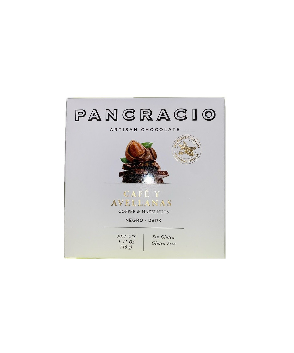 MINI TABLETA CHOCOLATE NEGRO 64% CAFÉ Y AVELLANAS PANCRACIO 40G – GOURMET ESPAÑOL