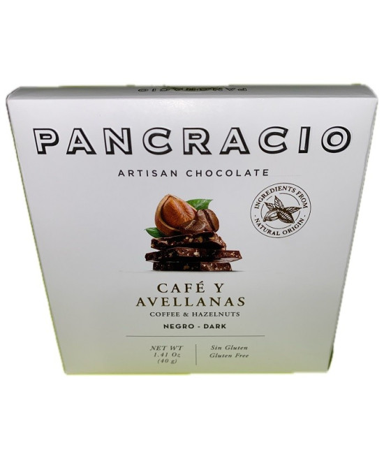MINI TABLETA CHOCOLATE NEGRO 64% CAFÉ Y AVELLANAS PANCRACIO 40G – GOURMET ESPAÑOL