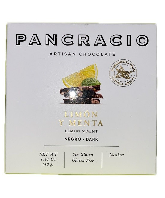 MINI TABLETA CHOCOLATE NEGRO 64% LIMÓN Y MENTA PANCRACIO 40G – GOURMET ESPAÑOL