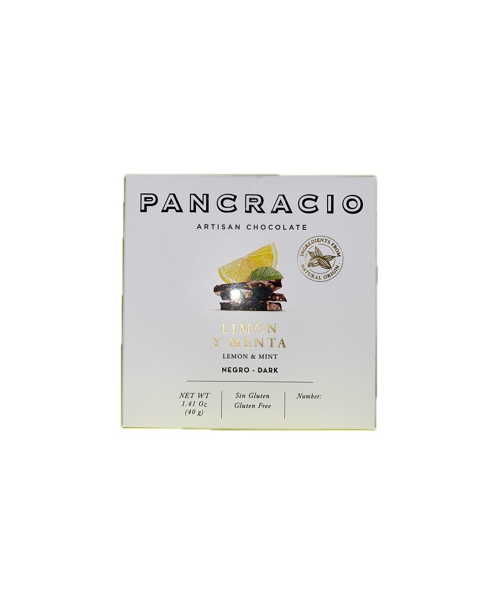 MINI TABLETA CHOCOLATE NEGRO 64% LIMÓN Y MENTA PANCRACIO 40G – GOURMET ESPAÑOL