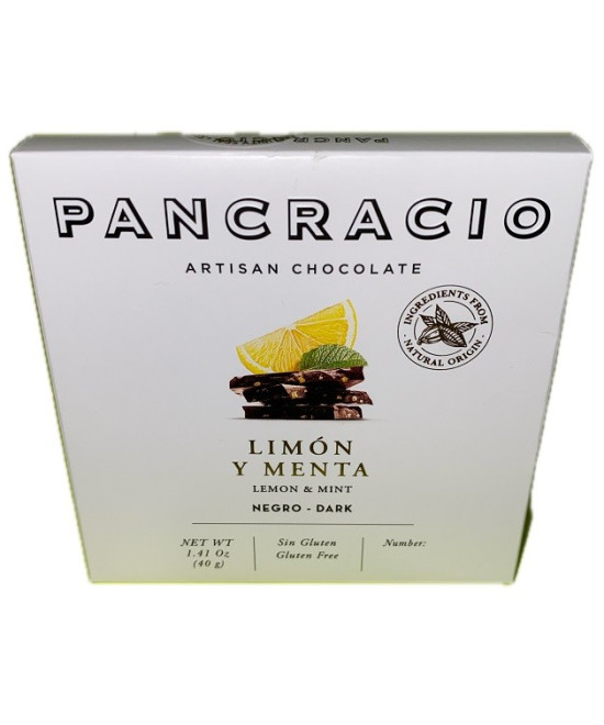 MINI TABLETA CHOCOLATE NEGRO 64% LIMÓN Y MENTA PANCRACIO 40G – GOURMET ESPAÑOL