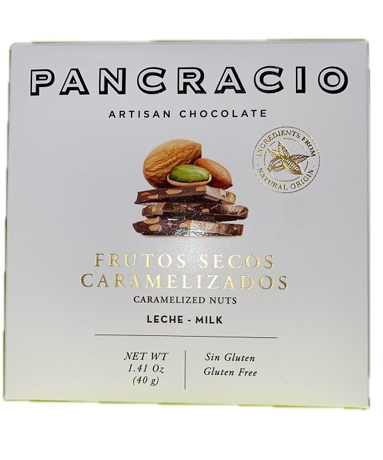 MINI TABLETA CHOCOLATE CON LECHE 42% FRUTOS SECOS CARAMELIZADOS PANCRACIO 40G