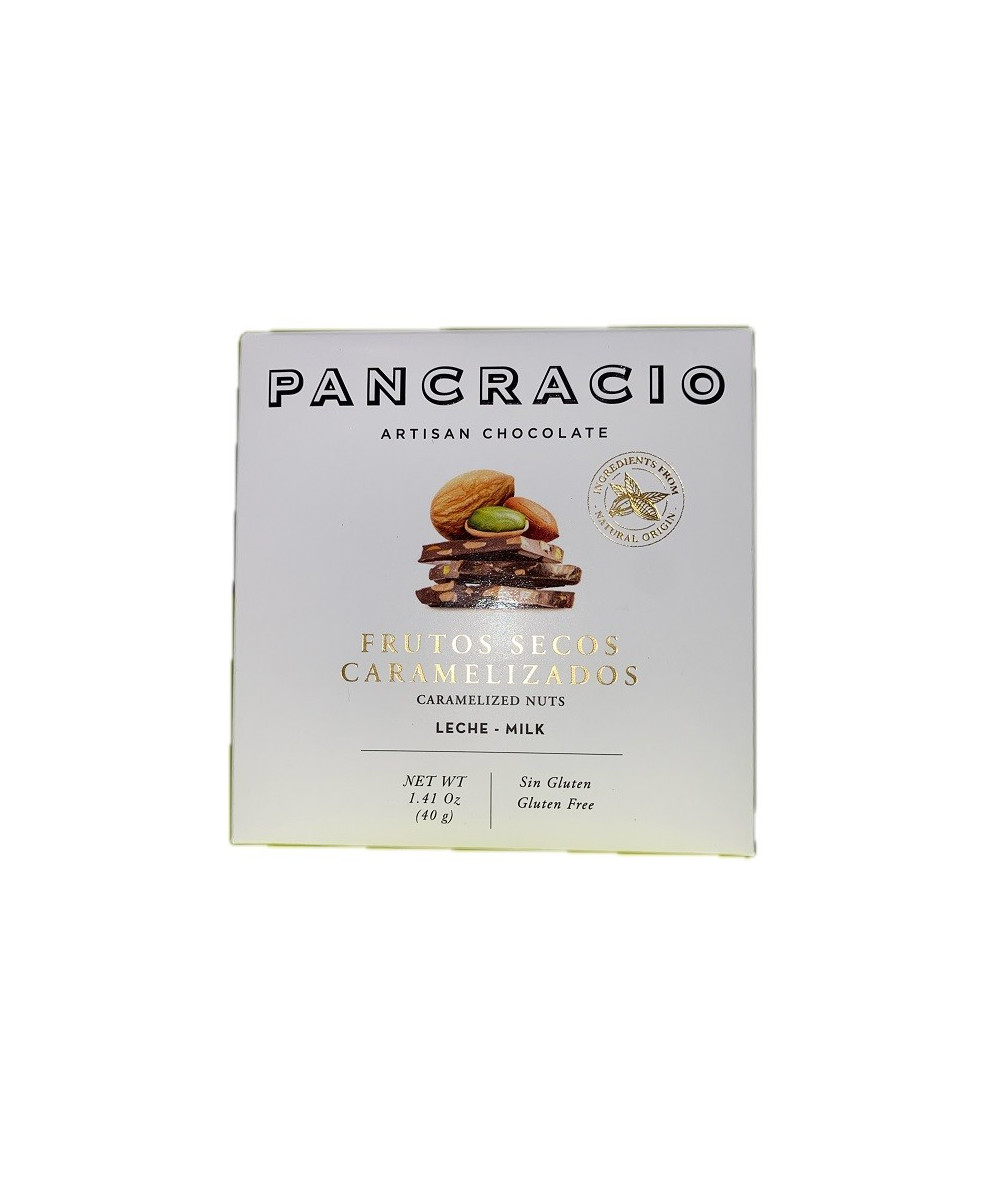 MINI TABLETA CHOCOLATE CON LECHE 42% FRUTOS SECOS CARAMELIZADOS PANCRACIO 40G