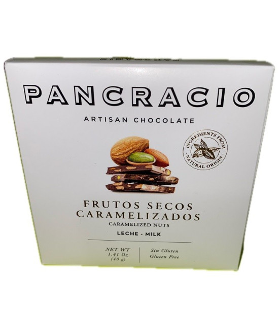MINI TABLETA CHOCOLATE CON LECHE 42% FRUTOS SECOS CARAMELIZADOS PANCRACIO 40G