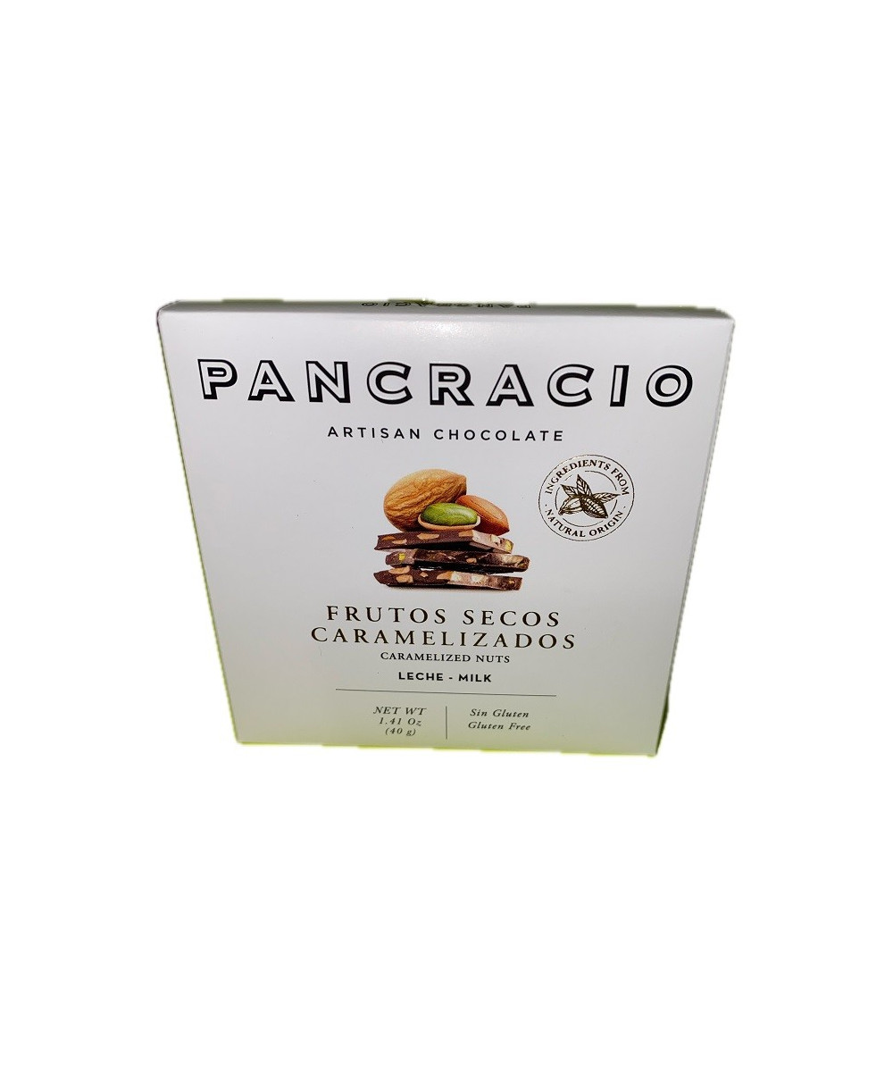MINI TABLETA CHOCOLATE CON LECHE 42% FRUTOS SECOS CARAMELIZADOS PANCRACIO 40G