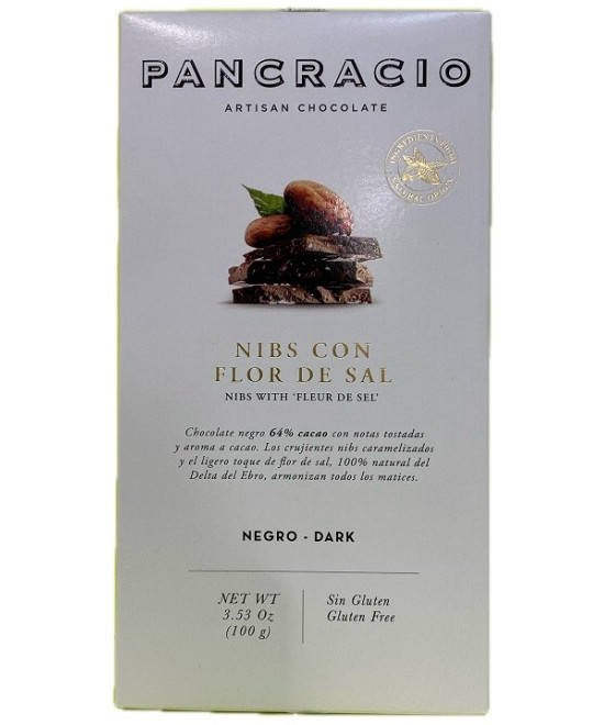 TABLETA CHOCOLATE NEGRO 64% NIBS Y FLOR DE SAL PANCRACIO 100G – GOURMET ESPAÑOL