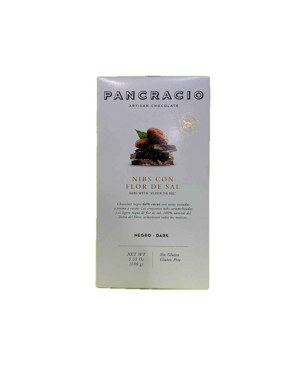 TABLETA CHOCOLATE NEGRO 64% NIBS Y FLOR DE SAL PANCRACIO 100G – GOURMET ESPAÑOL