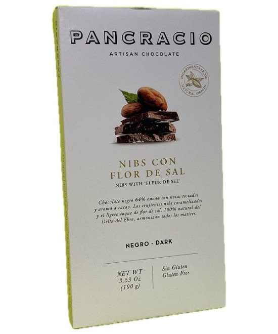 TABLETA CHOCOLATE NEGRO 64% NIBS Y FLOR DE SAL PANCRACIO 100G – GOURMET ESPAÑOL