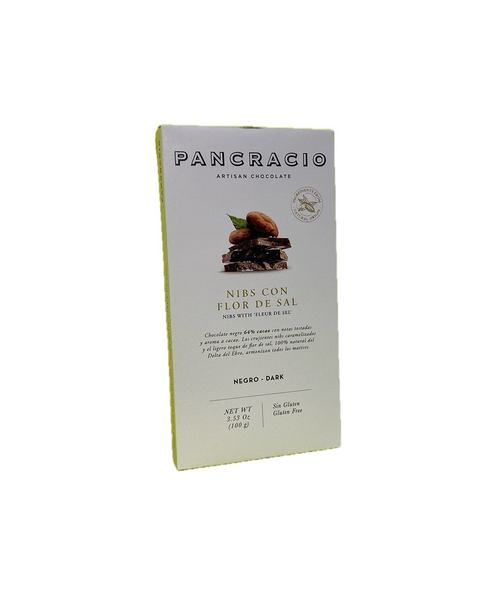 TABLETA CHOCOLATE NEGRO 64% NIBS Y FLOR DE SAL PANCRACIO 100G – GOURMET ESPAÑOL