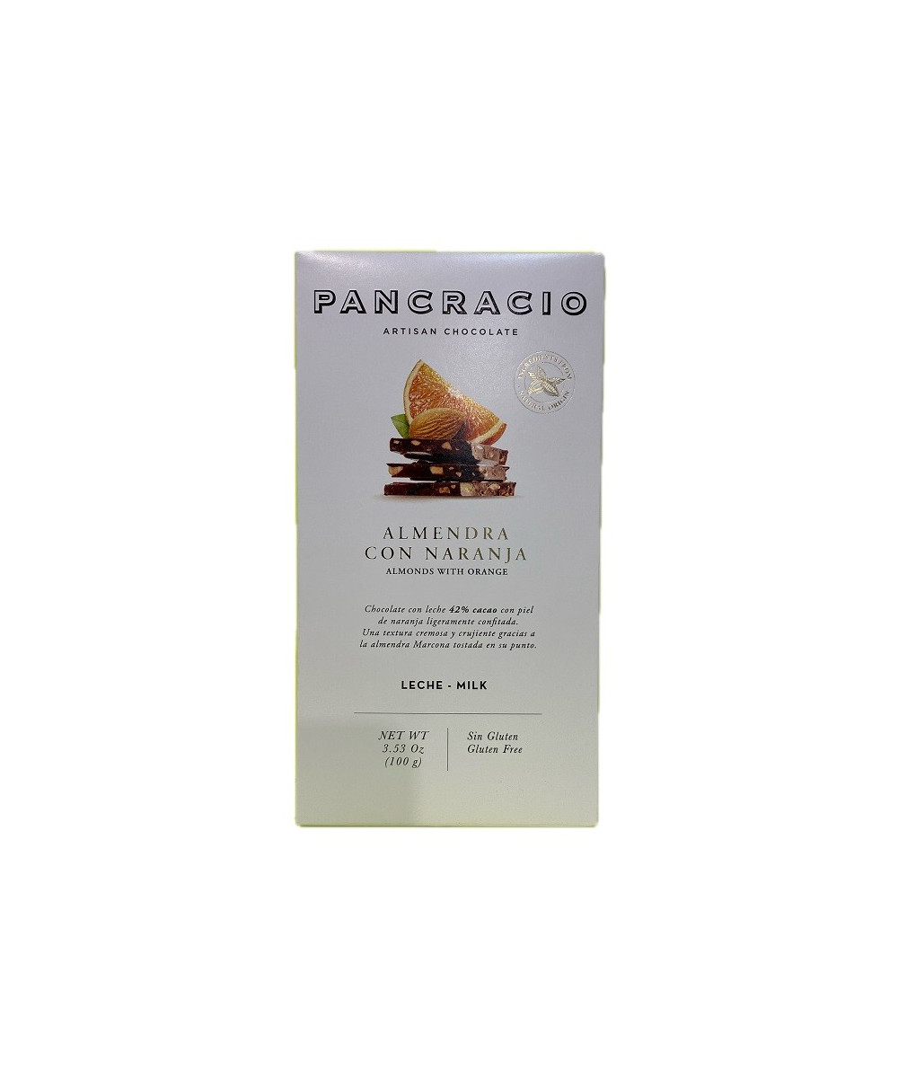 TABLETA CHOCOLATE CON LECHE 42% ALMENDRAS Y NARANJA PANCRACIO 100G – GOURMET ESPAÑOL