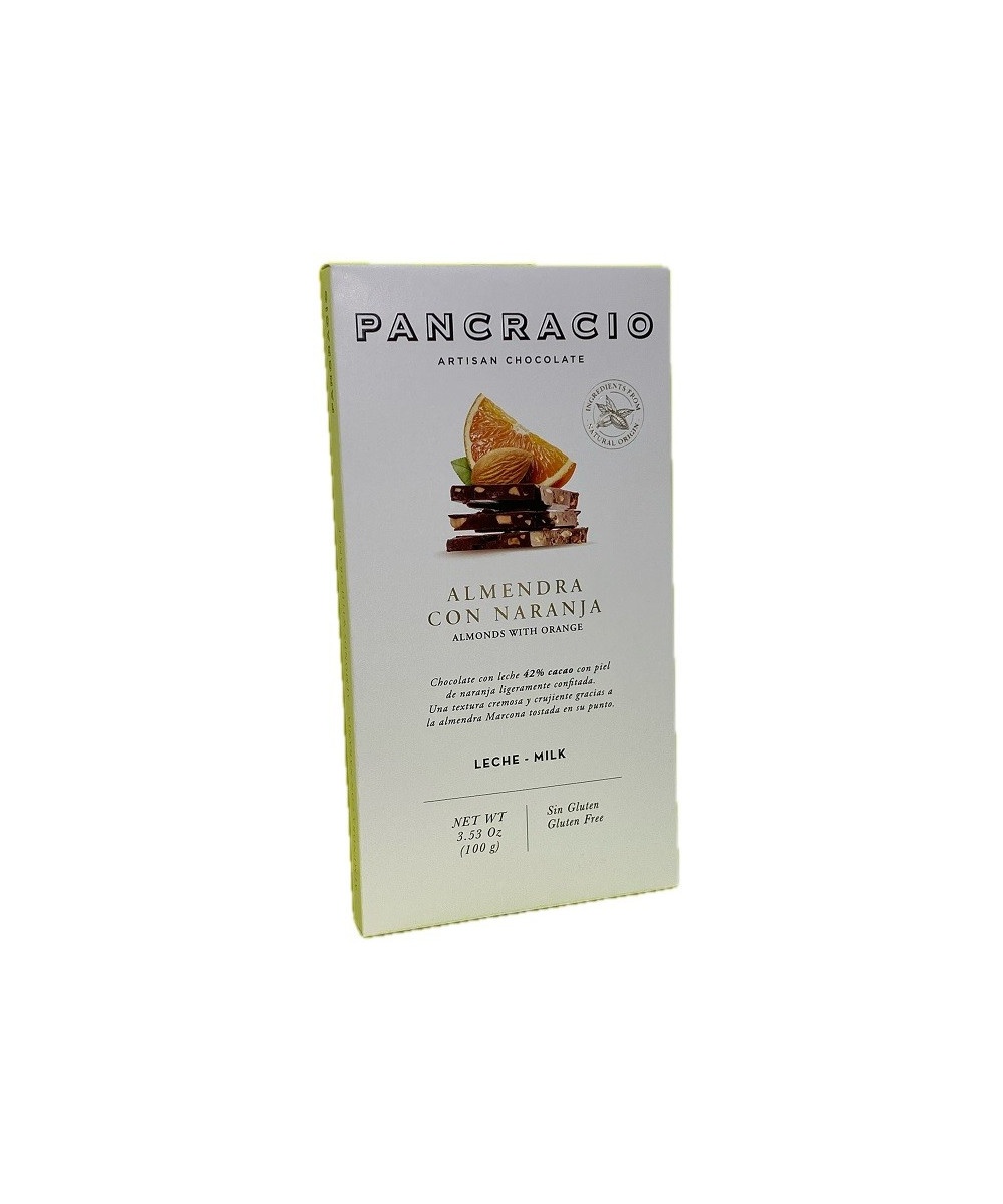 TABLETA CHOCOLATE CON LECHE 42% ALMENDRAS Y NARANJA PANCRACIO 100G – GOURMET ESPAÑOL