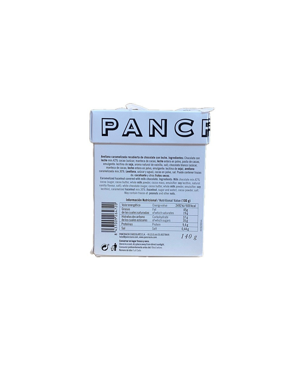 AVELLANAS CARAMELIZADAS CON CHOCOLATE CON LECHE PANCRACIO 140 G (SIN GLUTEN)