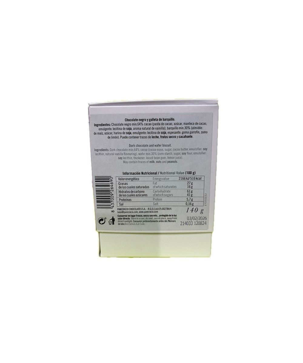 CRUJIENTES CHOCOLATE NEGRO 64% PANCRACIO 140G – GOURMET ARTESANAL ESPAÑOL