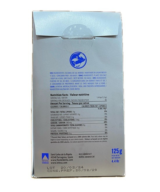 SAL EN ESCAMAS NATURALES 125 G FLOR DEL DELTA – PURA SAL MARINA DEL MEDITERRÁNEO