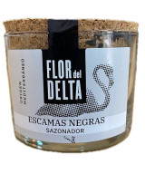 ESCAMAS NEGRAS SAZONADOR FLOR DEL DELTA 90 G – SAL GOURMET ARTESANAL EN TARRO DE CRISTAL

