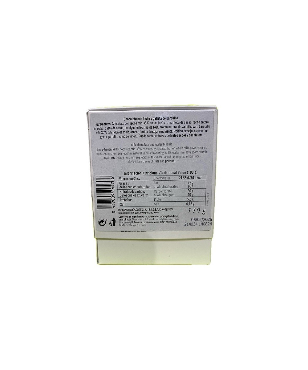 CRUJIENTES CHOCOLATE CON LECHE 38% PANCRACIO 140G – GOURMET ARTESANAL ESPAÑOL