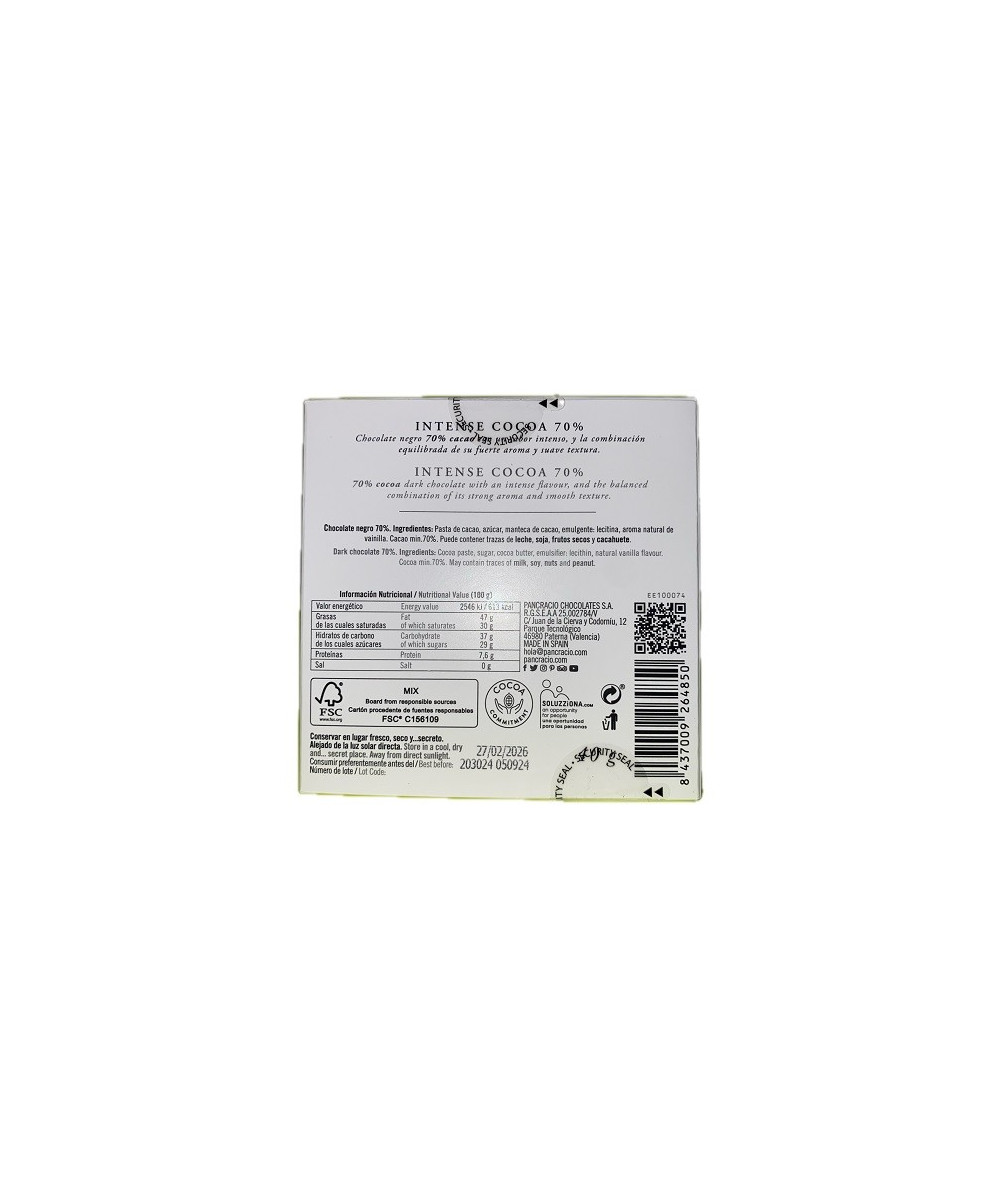 MINI TABLETA CHOCOLATE NEGRO 70% PANCRACIO 40G – GOURMET ARTESANAL DE ESPAÑA