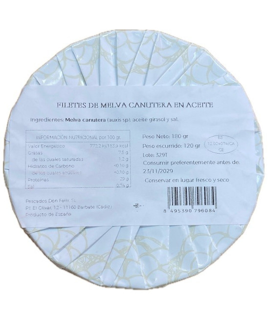FILETES DE MELVA CANUTERA EN ACEITE DE GIRASOL 180G FELISA GOURMET