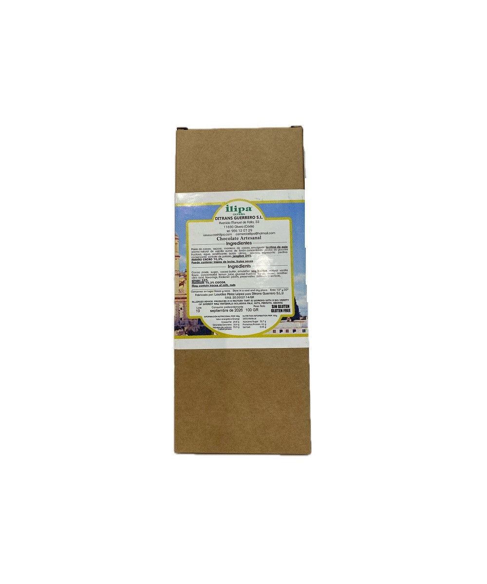 CHOCOLATE NEGRO CON LIMÓN Y JENGIBRE ILIPA 110 G – ARTESANAL DE OLVERA (CÁDIZ)