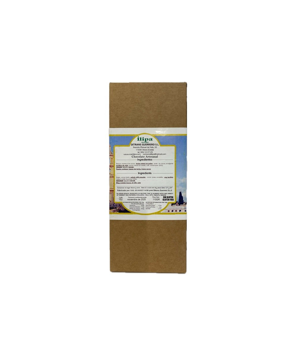 CHOCOLATE CON LECHE Y CAFÉ ILIPA 110 G – ARTESANAL DE OLVERA (CÁDIZ)
