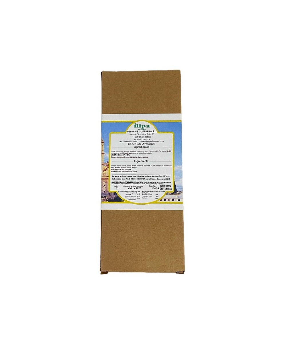 CHOCOLATE NEGRO 70% CON AOVE Y FLOR DE SAL ILIPA 100 G – OLVERA
