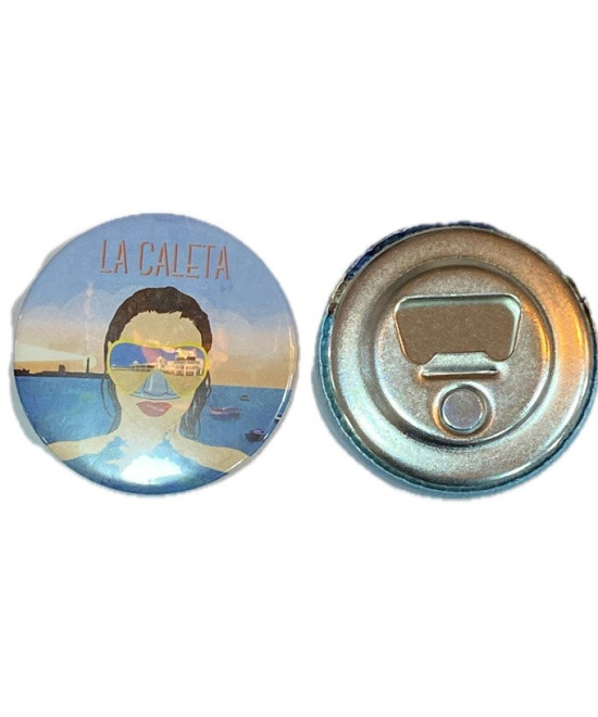 IMÁN REDONDO PLAYA DE LA CALETA 5,8CM – METAL ABRIDOR