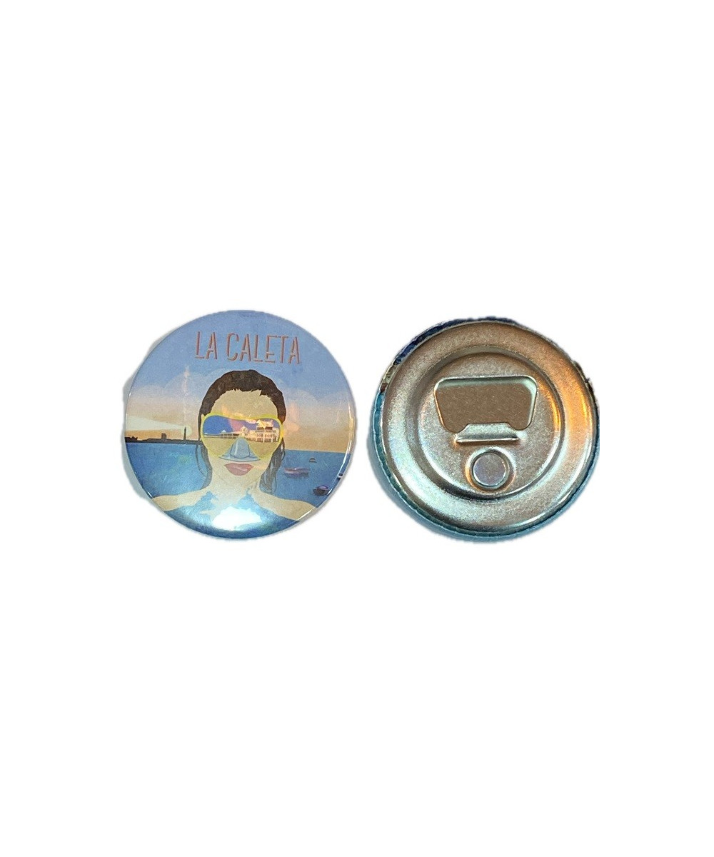 IMÁN REDONDO PLAYA DE LA CALETA 5,8CM – METAL ABRIDOR