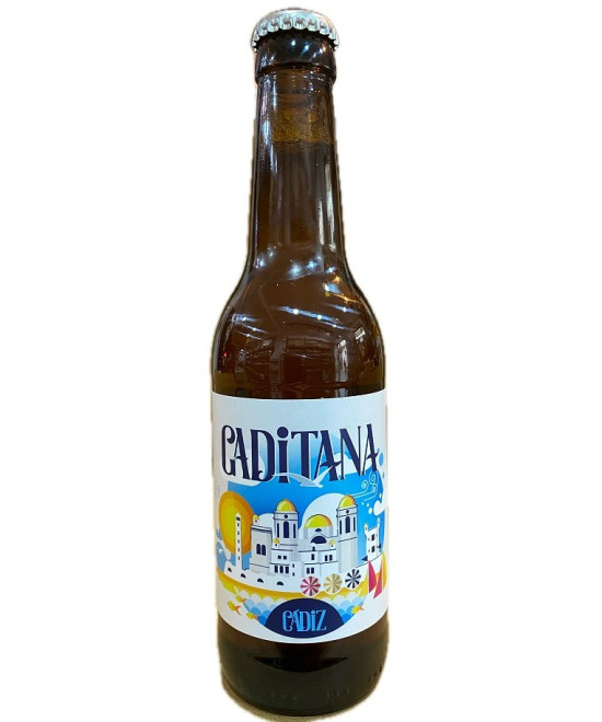 CERVEZA GADITANA ARTESANAL RUBIA LAGER 100% DE CÁDIZ BLANCA Y VERDE