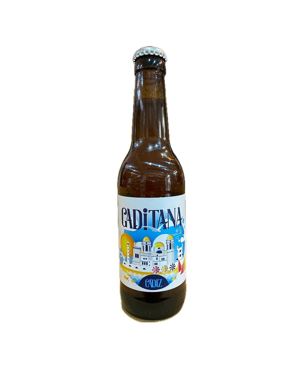 CERVEZA GADITANA ARTESANAL RUBIA LAGER 100% DE CÁDIZ BLANCA Y VERDE