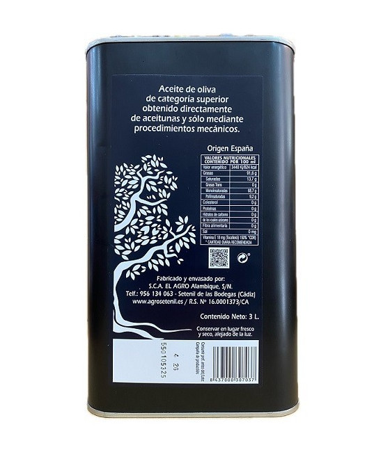 ACEITE DE OLIVA VIRGEN EXTRA AGROSETENIL 3 LITROS LATA GOURMET DE SETENIL DE LAS BODEGAS
