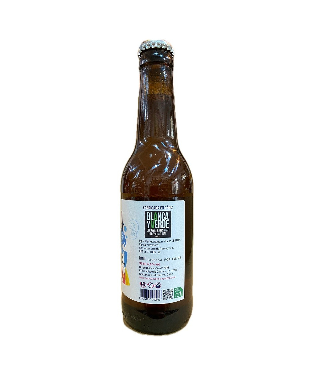 CERVEZA GADITANA ARTESANAL RUBIA LAGER 100% DE CÁDIZ BLANCA Y VERDE