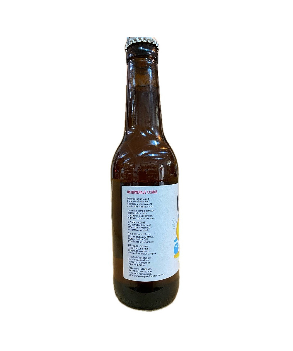 CERVEZA GADITANA ARTESANAL RUBIA LAGER 100% DE CÁDIZ BLANCA Y VERDE