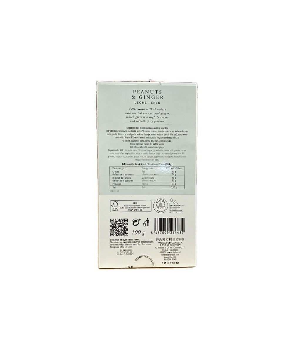 CHOCOLATE PANCRACIO CACAHUETE Y JENGIBRE 100G 42% CACAO