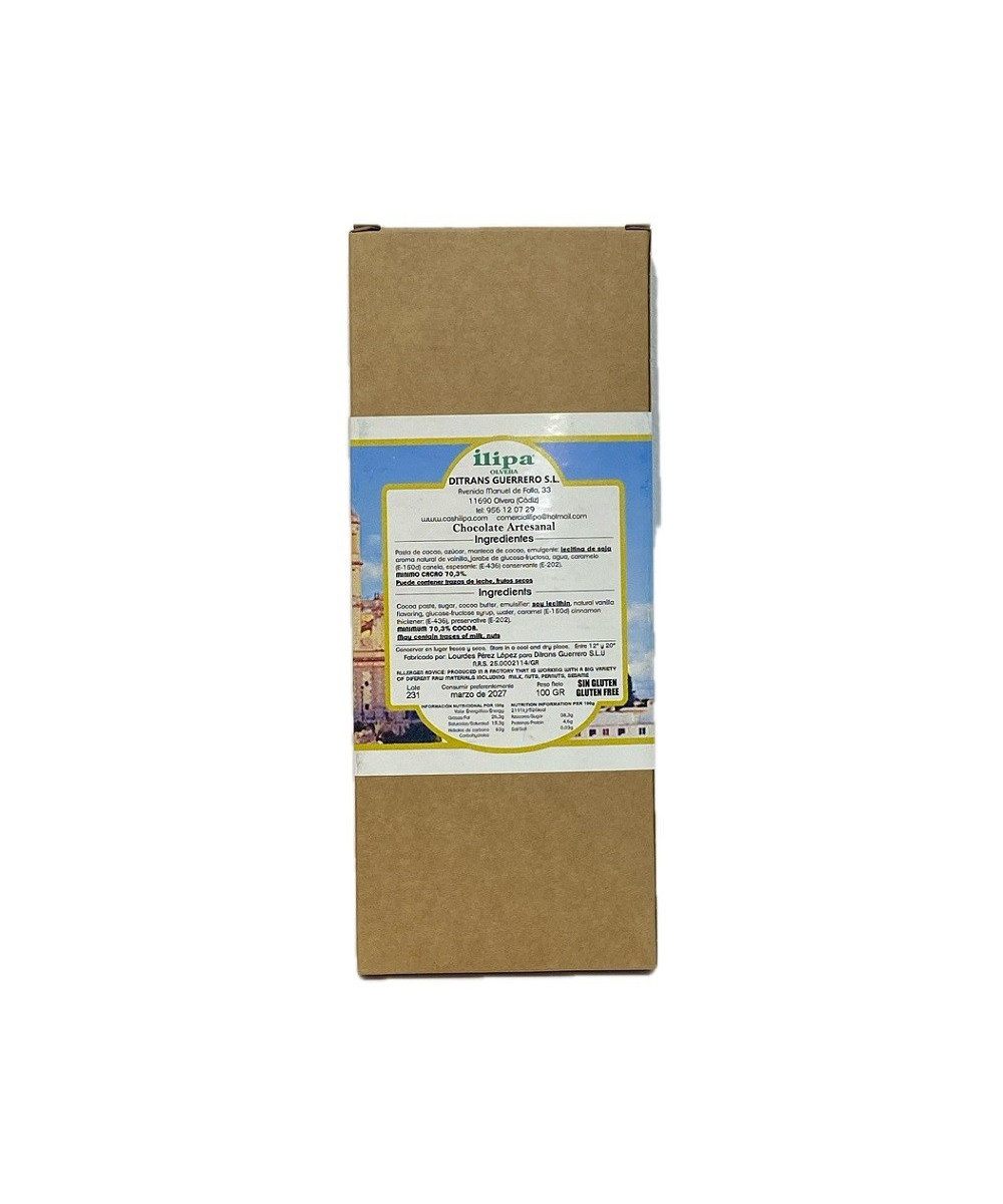 CHOCOLATE NEGRO 70% ILIPA 100G – CON CANELA SIN GLUTEN
