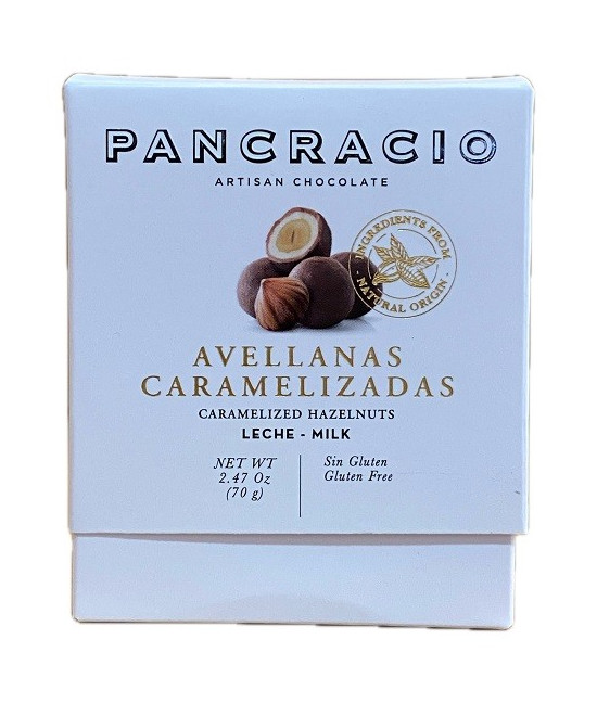 MINI BOX PANCRACIO 70 G | AVELLANAS CARAMELIZADAS CON CHOCOLATE CON LECHE 42% GOURMET