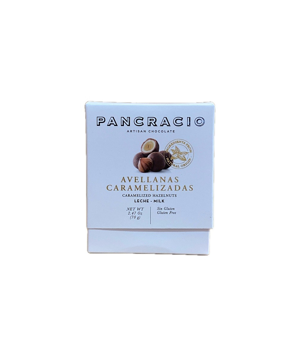 MINI BOX PANCRACIO 70 G | AVELLANAS CARAMELIZADAS CON CHOCOLATE CON LECHE 42% GOURMET