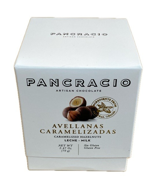 MINI BOX PANCRACIO 70 G | AVELLANAS CARAMELIZADAS CON CHOCOLATE CON LECHE 42% GOURMET