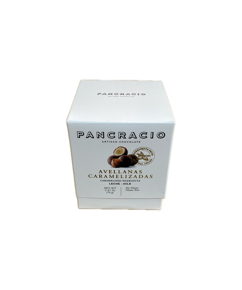 MINI BOX PANCRACIO 70 G | AVELLANAS CARAMELIZADAS CON CHOCOLATE CON LECHE 42% GOURMET