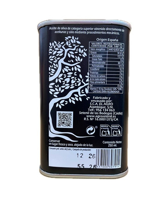ACEITE DE OLIVA VIRGEN EXTRA AGROSETENIL LATA 250 ML – SETENIL DE LAS BODEGAS