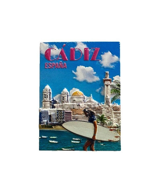IMÁN DE NEVERA DE CÁDIZ – SURFISTA, CATEDRAL Y MONUMENTO A LA CONSTITUCIÓN