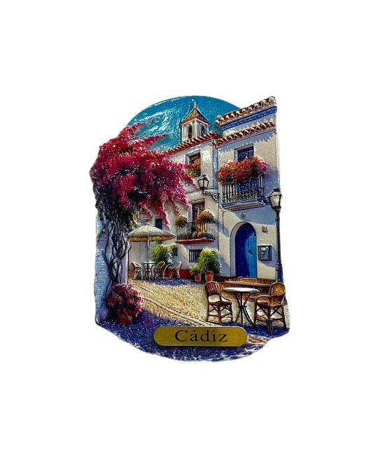 IMÁN DE NEVERA DE CÁDIZ – PATIO GADITANO Y ANDALUZ CON FLORES