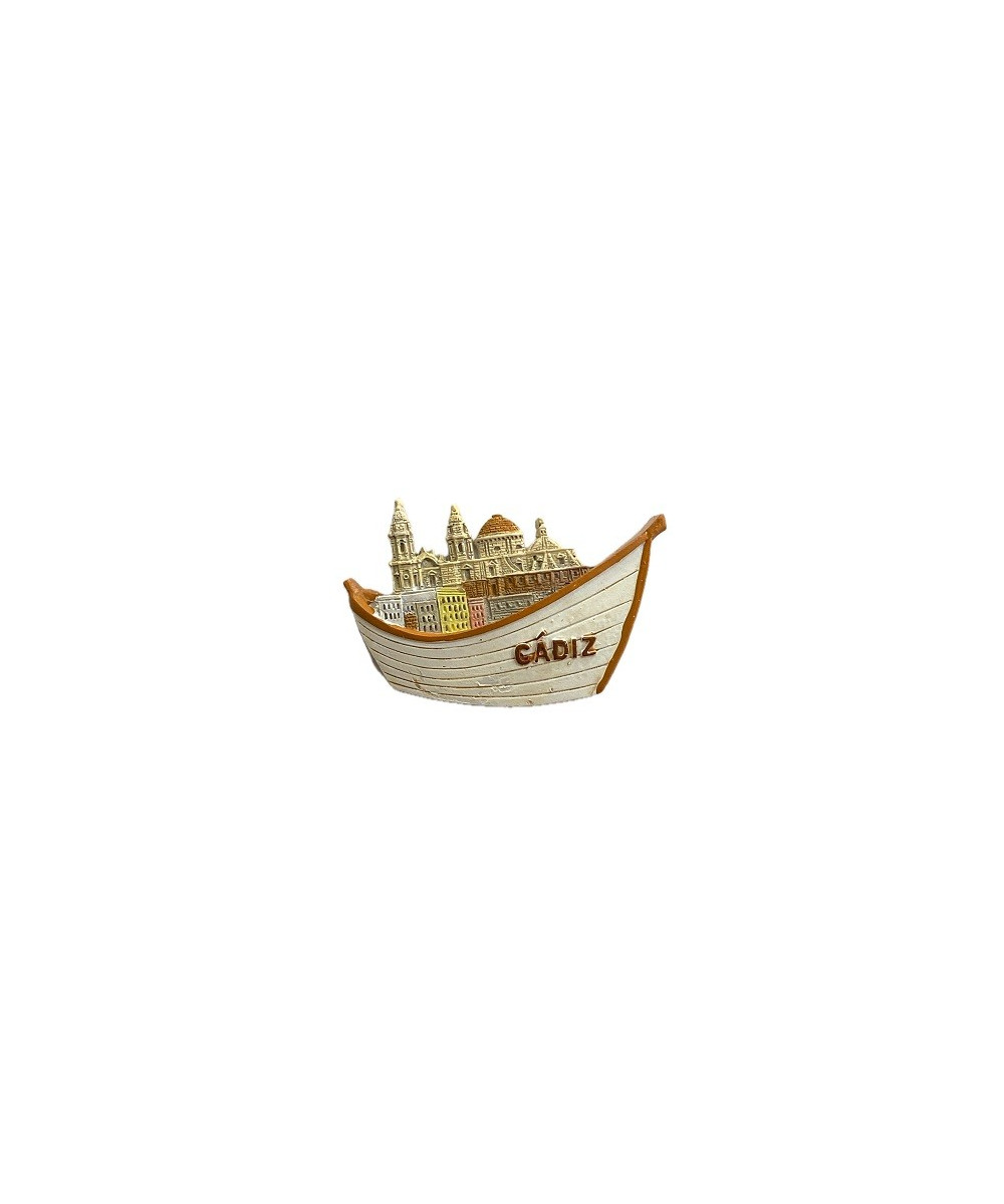 IMÁN DE NEVERA DE CÁDIZ – BARCA DE PESCADORES, CASAS DEL PASEO MARÍTIMO Y CATEDRAL
