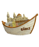 IMÁN DE NEVERA DE CÁDIZ – BARCA DE PESCADORES, CASAS DEL PASEO MARÍTIMO Y CATEDRAL