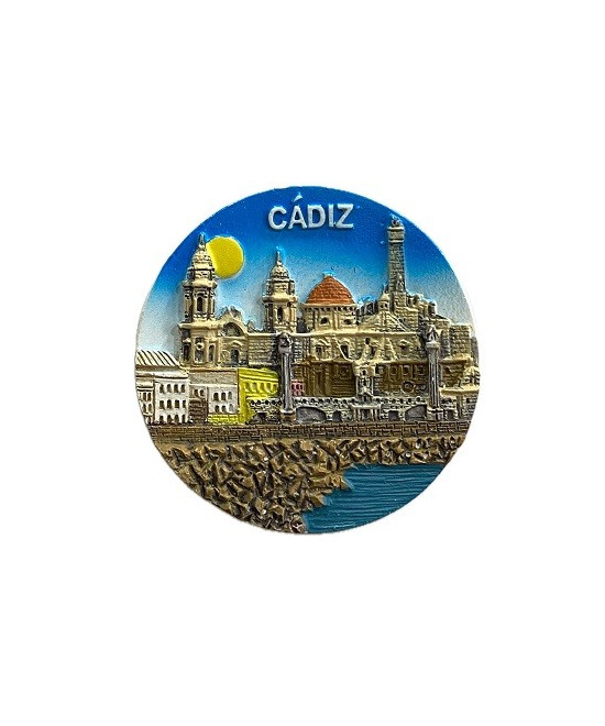 IMÁN DE NEVERA DE CÁDIZ REDONDO – MONUMENTOS, CATEDRAL Y PUERTAS DE TIERRA
