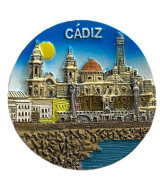 IMÁN DE NEVERA DE CÁDIZ REDONDO – MONUMENTOS, CATEDRAL Y PUERTAS DE TIERRA