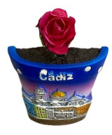 IMÁN DE NEVERA DE CÁDIZ – MACETA GADITANA CON FLOR Y MONUMENTOS